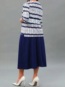 SHEIN Clasi Plus Size Women's Floral Printed Open-Front Jacket And Sleeveless Dress Set - Navy Blue - View 2