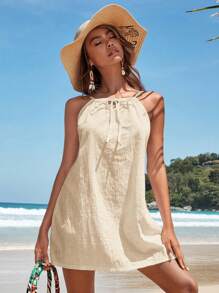 Swim Vcay 夏季海灘女性時尚純色遮陽罩衣上衣 - 杏色 - 查看 1