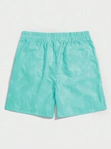 ROMWE MEN Street Life Men's Coconut Tree Printed Drawstring Waist Casual Shorts With Slanted Pockets