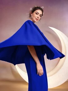 Modelyn Women's Solid Color Cape Wrap Dress Long Evening Dresses - Blue - View 4
