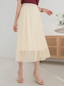 Dazy X KIMYOUJUNG 純色褶皺網紗中長裙