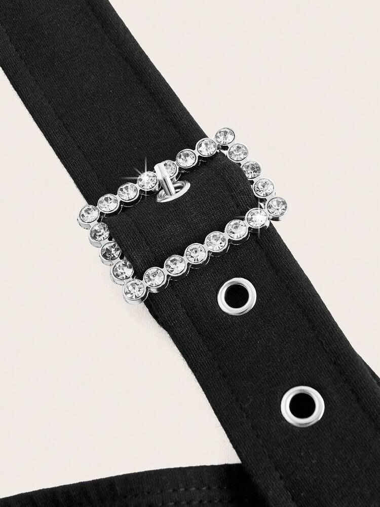 Solid Buckle One Shoulder Cutout Bodycon Dress