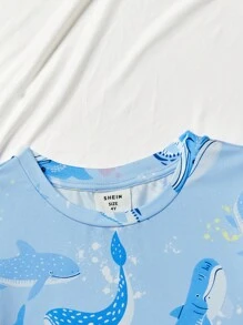 SHEIN Young Boy Cute Whale Pattern Knit Cozy Soft Skin-Friendly Snug Fit Pajama Set - Baby Blue - View 7
