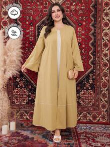 Al Najma 大碼彩色拼接阿巴婭連衣裙與喇叭袖+圓領無袖連衣裙 - 彩色 - 查看 1