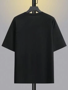 Men's Casual Drooping Shoulder Short Sleeve T-Shirt With Fun Print And Round Neck - Black - View 2