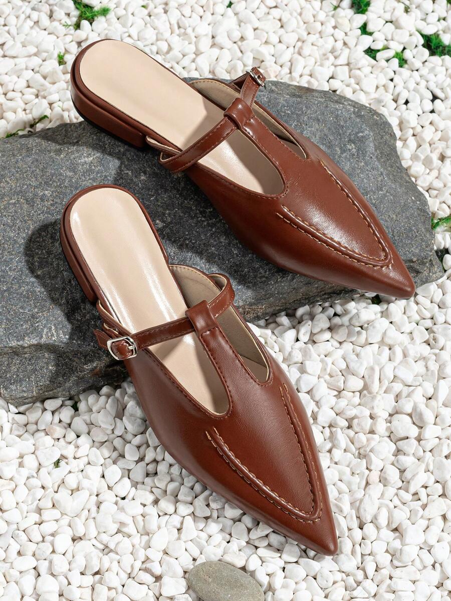 2024 Mùa Xuân Hàng mới đến Giải trí Giày đế bệt Của phụ nữ Pointed Toe Phong cách Anh quốc Da Giày phẳng , Giày lười Phong cách Cho công việc - màu nâu - Xem 1