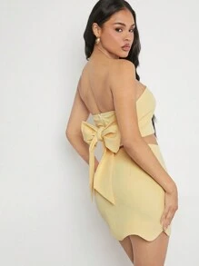 L'Amorae Set de 2 piezas con top tubo con corbata y falda con bajo ondulado en color amarillo mantequilla - Amarillo - Ver 1