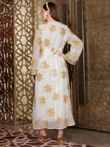 Al Najma Embroidery & Applique & Weave Design Dress - Apricot - View 2