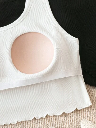 SHEIN LUNE Plus Size 2pcs/Set Black & White Tank Top Combo With Soft Padded Bra