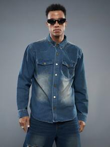 Manfinity Homme Camisa De Hombre De Corte Holgado Con Un Efecto De Manchas De Pintura De Metal Pesado