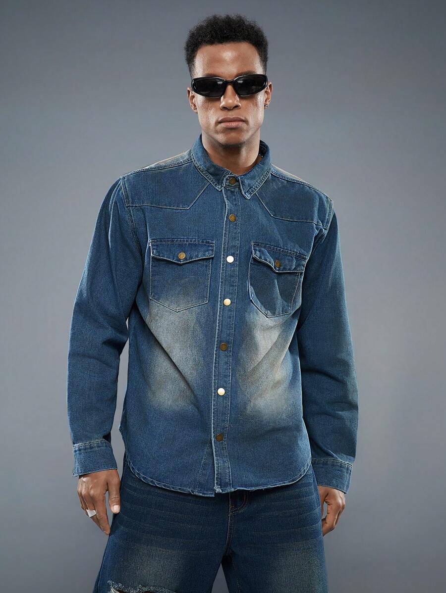 Manfinity Homme Camisa De Hombre De Corte Holgado Con Un Efecto De Manchas De Pintura De Metal Pesado