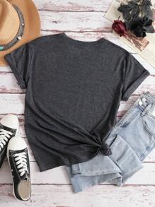 INAWLY Cassette Tape Printed Short Sleeve T-Shirt Graphic Tees Women Tops - Dark Grey - View 2