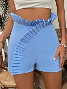 Islaluna Shorts Plisados De Color Sólido Para Mujer - Azul - Ver 6