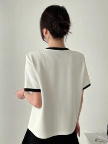 Dazy Designer 圆领拼色T恤，设计感十足，夏季 - 白色 - 查看 5