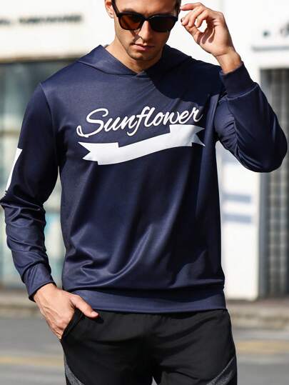 Manfinity Sport Corelite Boyfriend Style Men's Hooded Letter Print Sports Sweatshirt Boyfriend Style Men Sweatshirt