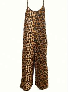 SHEIN Plus Size Leopard Print Sleeveless Jumpsuit - Multicolor - View 2