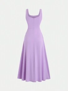 Sweetra Đầm Maxi Xòe Viền Sau Khóa Kéo Chắc Chắn Cho Nữ - Màu tím - Xem 2
