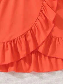 Vestido De Niña Preadolescente Con Dobladillo Con Volantes Envuelto En Color Sólido - Naranja - Ver 5