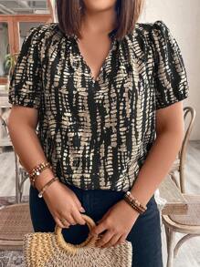 EMERY ROSE Plus Size Random Printed Notch Neck Shirt - Multicolor - View 3
