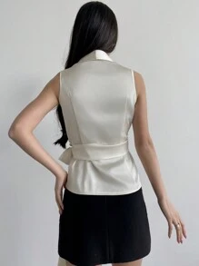 Firerie Camisa elegante con cuello en pico y cinturón anudable, ropa de oficina para dama - Caqui - Ver 2