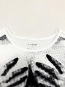 SHEIN LUNE Cơ thể In Thon gọn Ngắn tay Áo thun - trắng - Xem 5