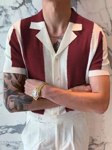 男式撞色 Polo 领短袖针织上衣