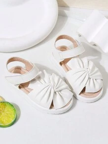 女孩夏季新款英倫風休閒蝴蝶結涼鞋帶甜美背帶幼兒和小孩,白色 - 白色 - 查看 2