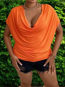 Maweii Kích thước lớn Của phụ nữ Màu thuần Lỏng lẻo Áo thun - trái cam - Xem 5