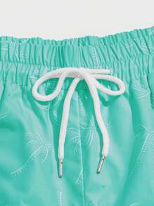 ROMWE MEN Street Life Men's Coconut Tree Printed Drawstring Waist Casual Shorts With Slanted Pockets