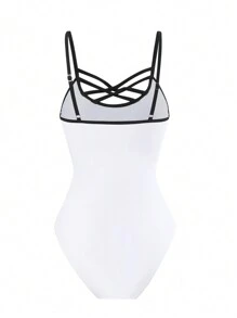 SHEIN Swim Trajes De Baño De Una Pieza Para Mujeres Con Estampado Gráfico Y Tirantes Cruzados, Para Verano, Playa, Vacaciones, Viajes, Festivales, Piscina Y Surf