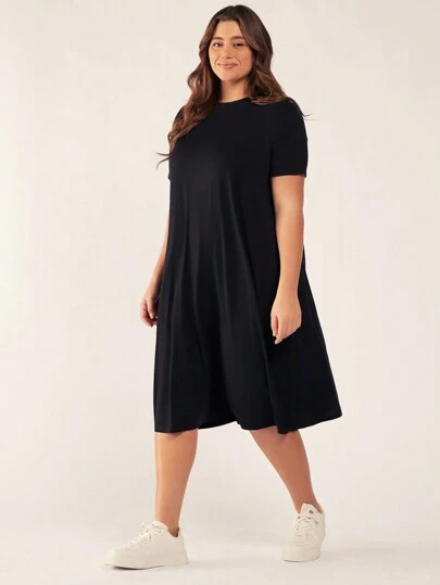 SHEIN BASICS Sade Gündelik Artı Beden Elbiseler
