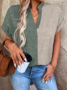 SHEIN LUNE Maglia Con Taglie Grandi Colore-bloccanti Con Scollo A V E Maniche A Pipistrello