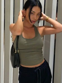 DAZY Solid Color Slim Fit Halter Neck Tank Top