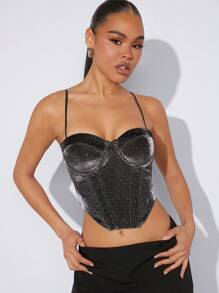 SHEIN Haute Regata feminina com estampa assimétrica e bainha Cami - Preto - Ver 5
