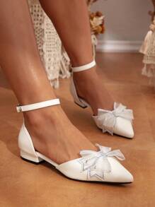 Fall/Winter Women's Rhinestone Butterfly Flats, Non-Slip Party & Beach Shoes - White - View 3