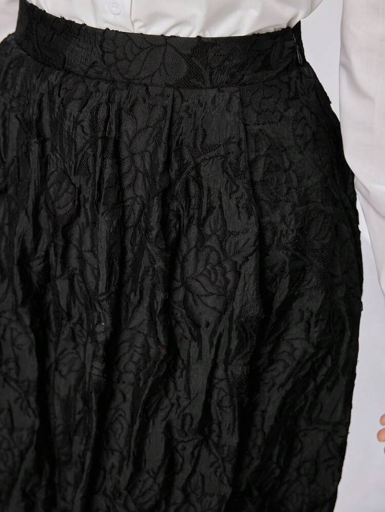 Ladies' Solid Color Jacquard Elastic Waist A-Line Skirt