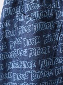 青少年男孩美式復古街頭休閒寬鬆牛仔短褲,全印花款式