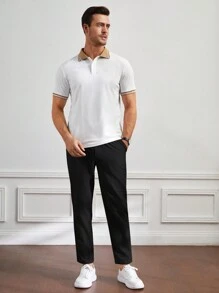 Manfinity BRENVOR 男士秋季休闲纯色编织锥形裤 - 黑色 - 查看 3