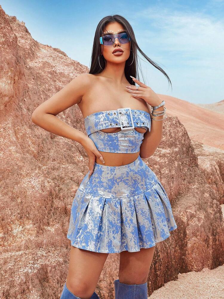 Music Festival Festival Outfits  Country Festival Outfits Color Block Pleated Casual Midi Skirt Concert Outfits Summer Women Clothesglitter Skirt Metallic Skirt Pleated Skirt