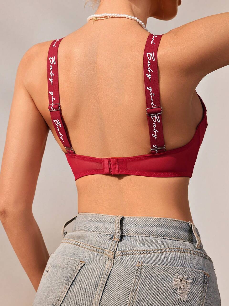 Ladies' Lace Bra With Letter Printed Shoulder Straps