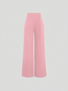 Sweetra Women's Wide Leg Pants With Button Decoration - Pink - View 2