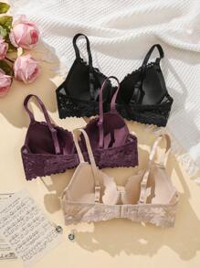 3pcs/Set Women's Lace Bra With Underwire
