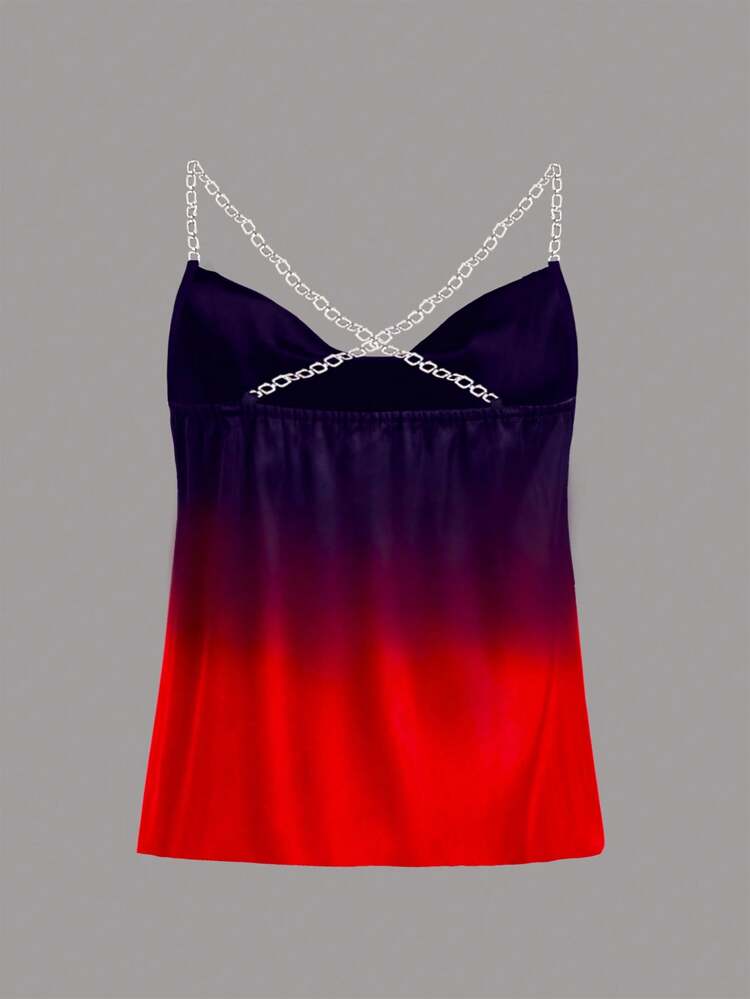 Plus Size Ombre V-Neck Halter Backless Camisole