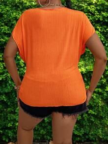 Maweii Kích thước lớn Của phụ nữ Màu thuần Lỏng lẻo Áo thun - trái cam - Xem 2