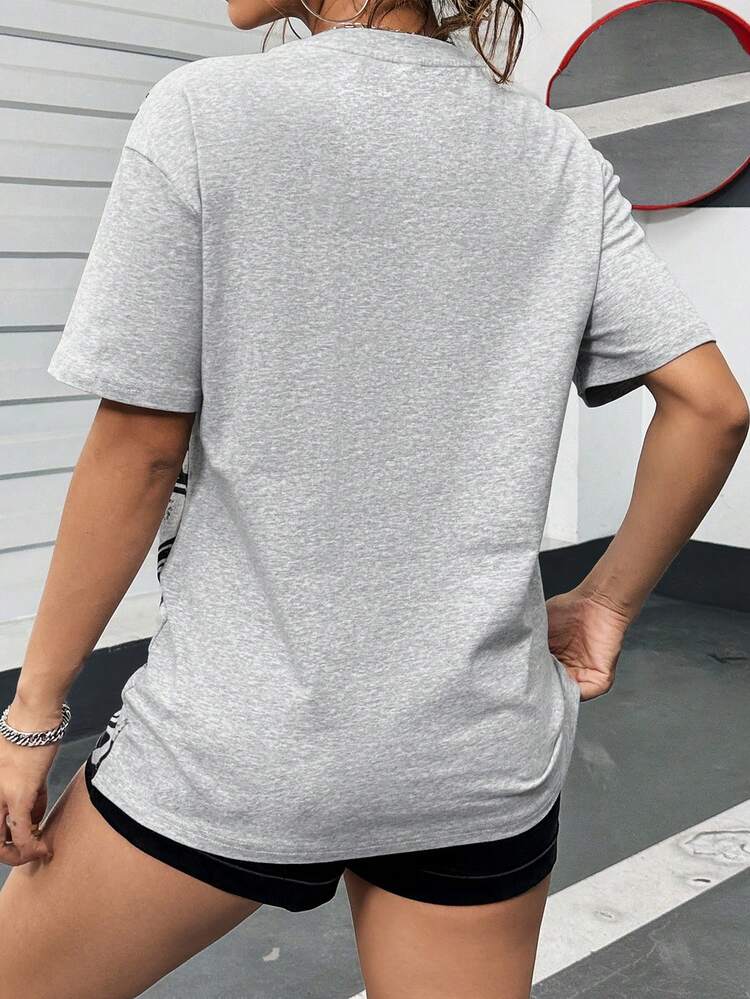 Grey Round Neck Printed T-Shirt