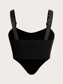 SHEIN ICON Y2k服飾不對稱亮片拼接褶邊背心黑色上衣 - 黑色 - 查看 3