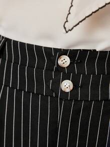 Modelyn Women's Striped Wide Leg Suit Pants - Black - View 7