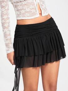 Forever 21 Gonna in tessuto elasticizzato e in rete con rifiniture a volant nera per donna