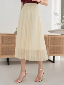 Dazy X KIMYOUJUNG 純色褶皺網紗中長裙