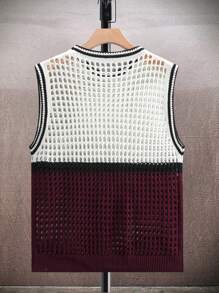 Manfinity RSRT Suéter de Crochet de Punto para Hombre con Rayas y Bloqueado de Colores